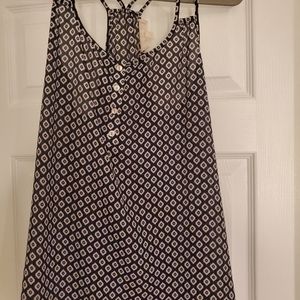 WOMEN'S SIZE LARGE BLACK GEOMETRIC FLOWY TANK TOP BY PINK ROSE